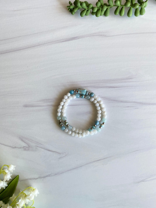 Larimar, Aquamarine, & Moonstone Wrap Bracelet | Divine Feminine Rising