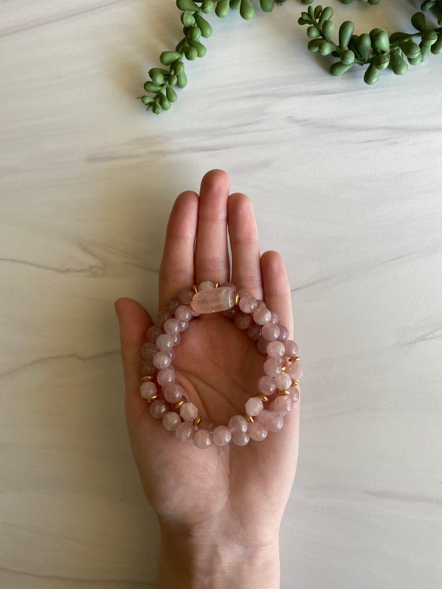 Sacred Rose Quartz Mala Wrap Bracelet | Love & Compassion | Gemstone + Gold Jewelry