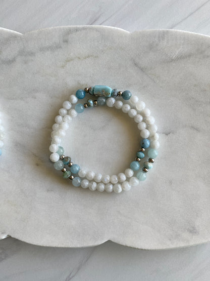 Larimar, Aquamarine, & Moonstone Wrap Bracelet | Divine Feminine Rising