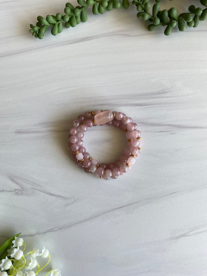 Sacred Rose Quartz Mala Wrap Bracelet | Love & Compassion | Gemstone + Gold Jewelry