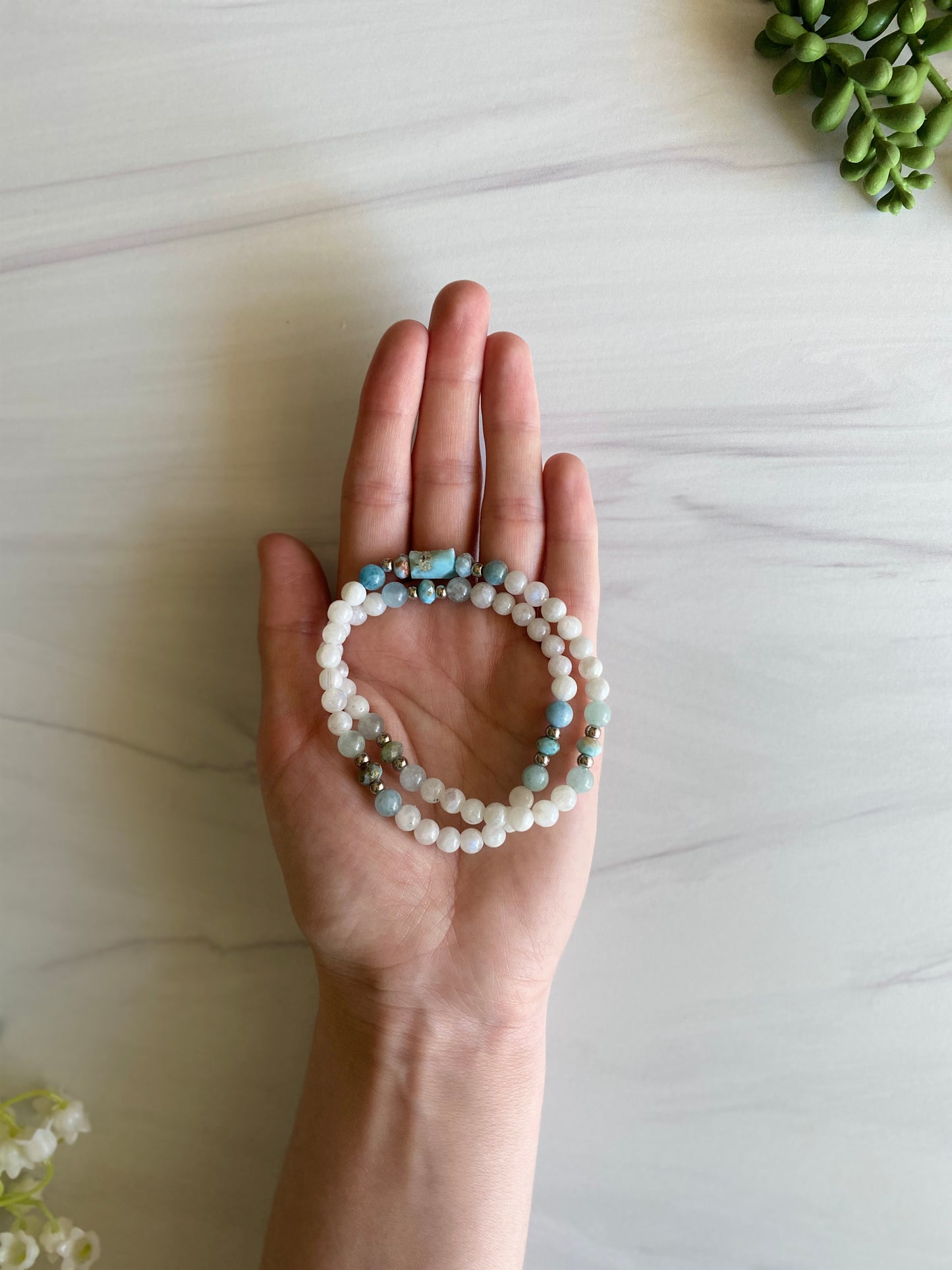 Larimar, Aquamarine, & Moonstone Wrap Bracelet | Divine Feminine Rising