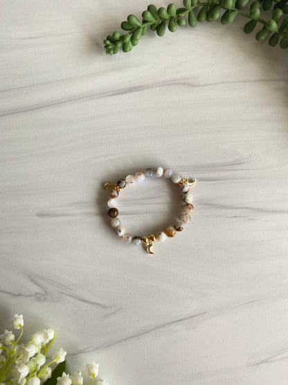 White Opal Moon Charm Bracelet | Illumination | Mala Beads