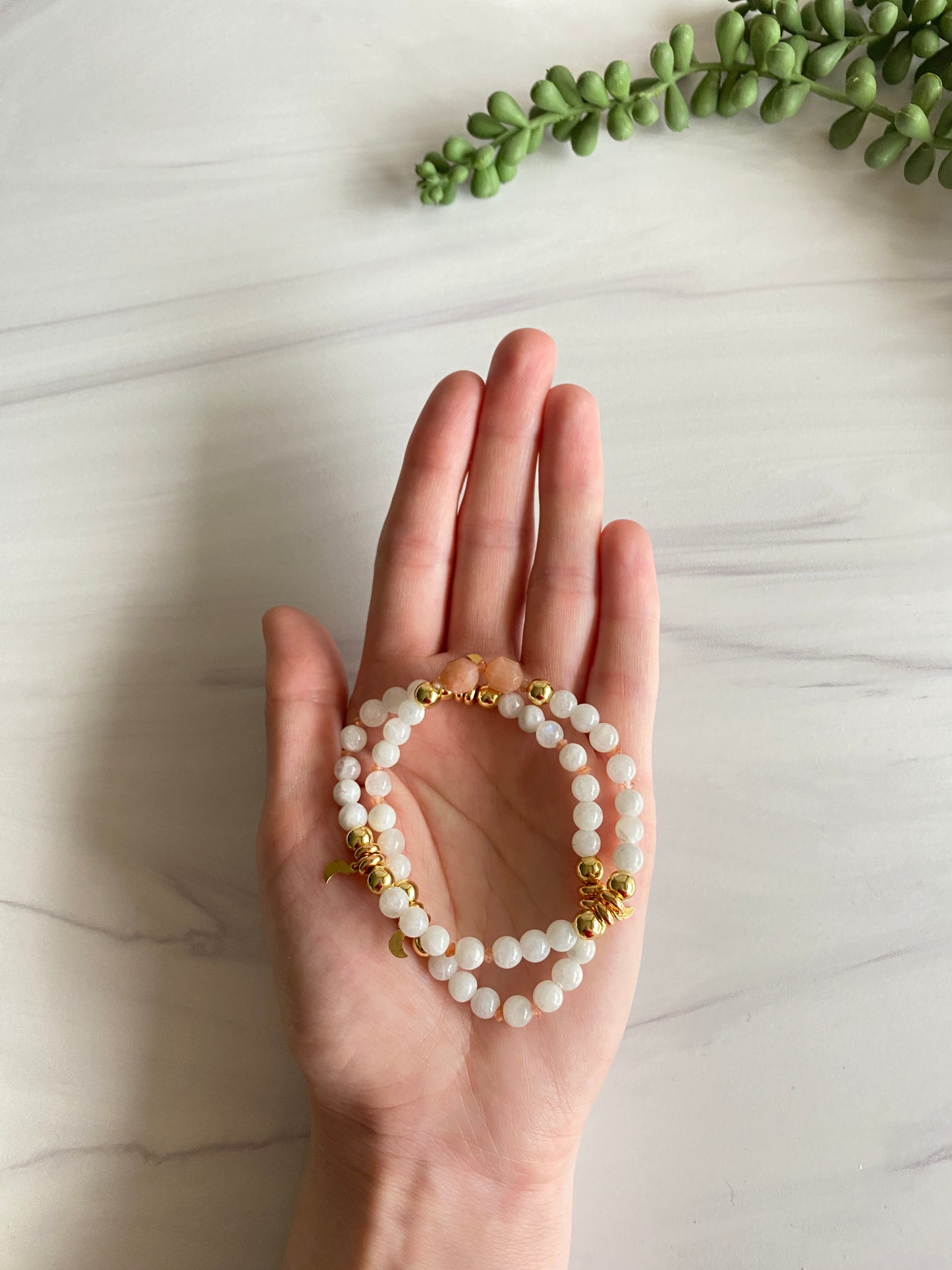 Moonstone X Sunstone Double Wrap Bracelet | Harmony Bracelet | Mala Beads