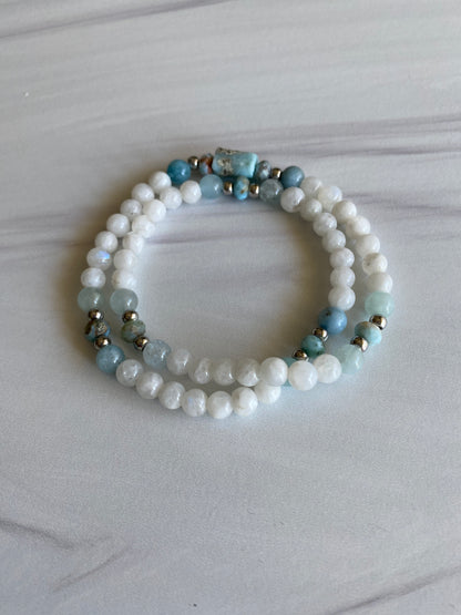 Larimar, Aquamarine, & Moonstone Wrap Bracelet | Divine Feminine Rising