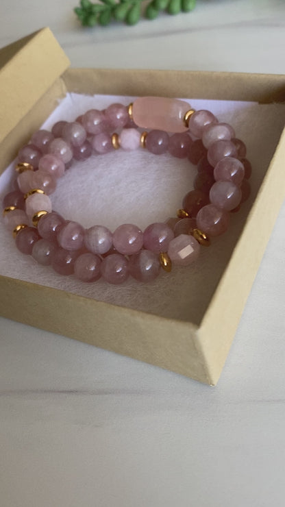 Sacred Rose Quartz Mala Wrap Bracelet | Love & Compassion | Gemstone + Gold Jewelry