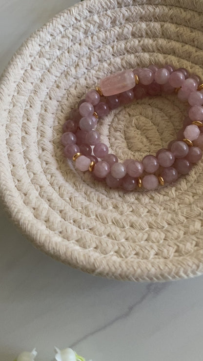 Sacred Rose Quartz Mala Wrap Bracelet | Love & Compassion | Gemstone + Gold Jewelry