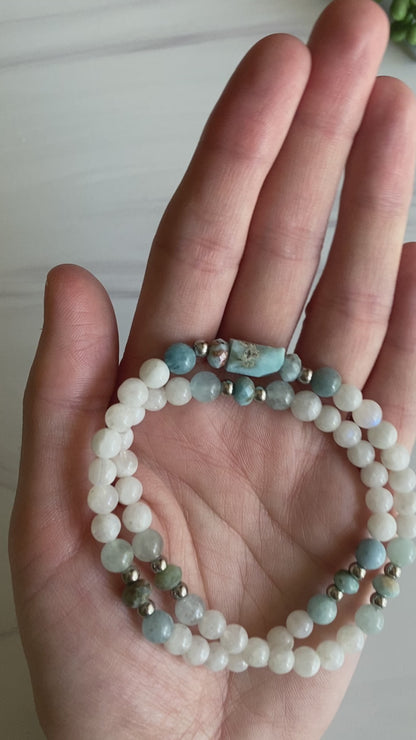 Larimar, Aquamarine, & Moonstone Wrap Bracelet | Divine Feminine Rising