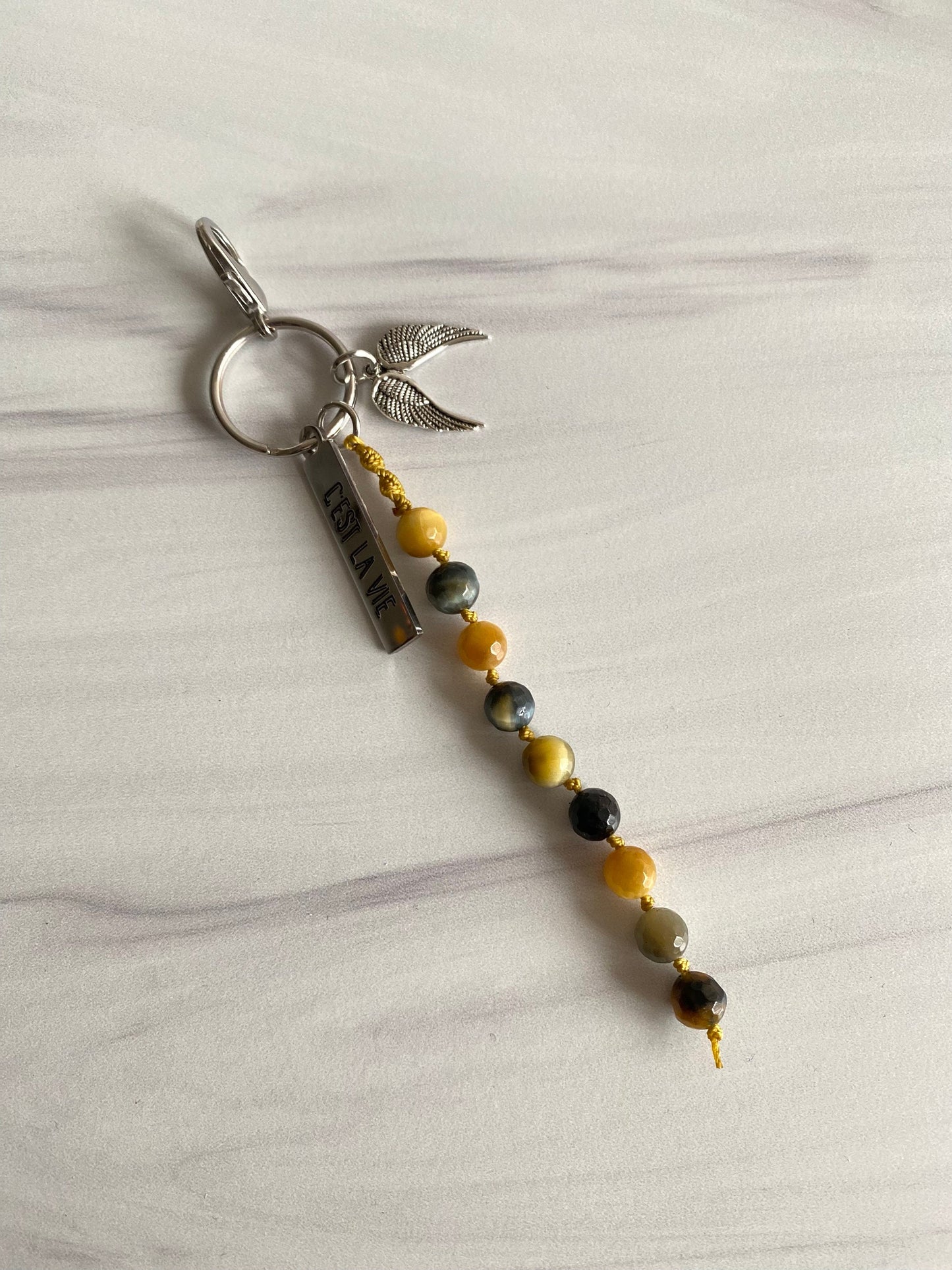 Golden Blue Tiger Keychain | Bag Charm Mala Keychain | Opal7